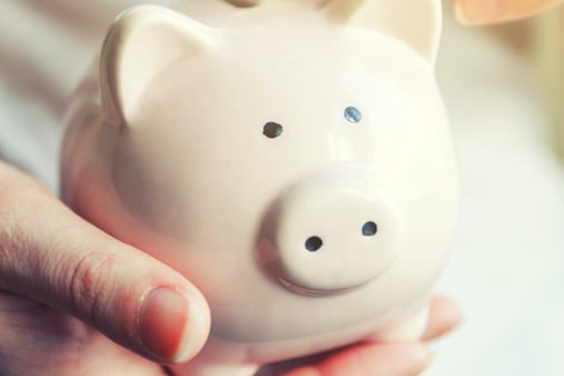 Hand holding a piggy bank 