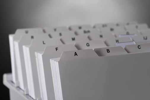 Index cards file separators that are in alphabetical order