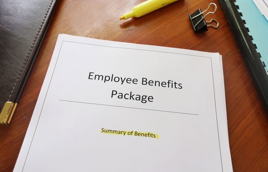 An employee benefits package and summary of benefits. 