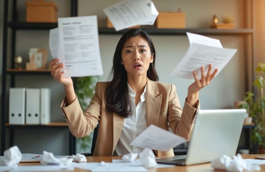 A businessperson confused about paperwork 