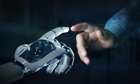 AI hand and human hand touching