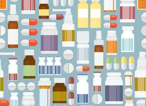 Illustration of pills and pill bottles